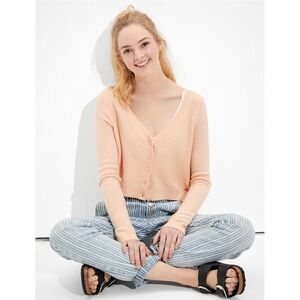 NWT American Eagle AE Cropped Knit Cardigan Button Front Blush Peach